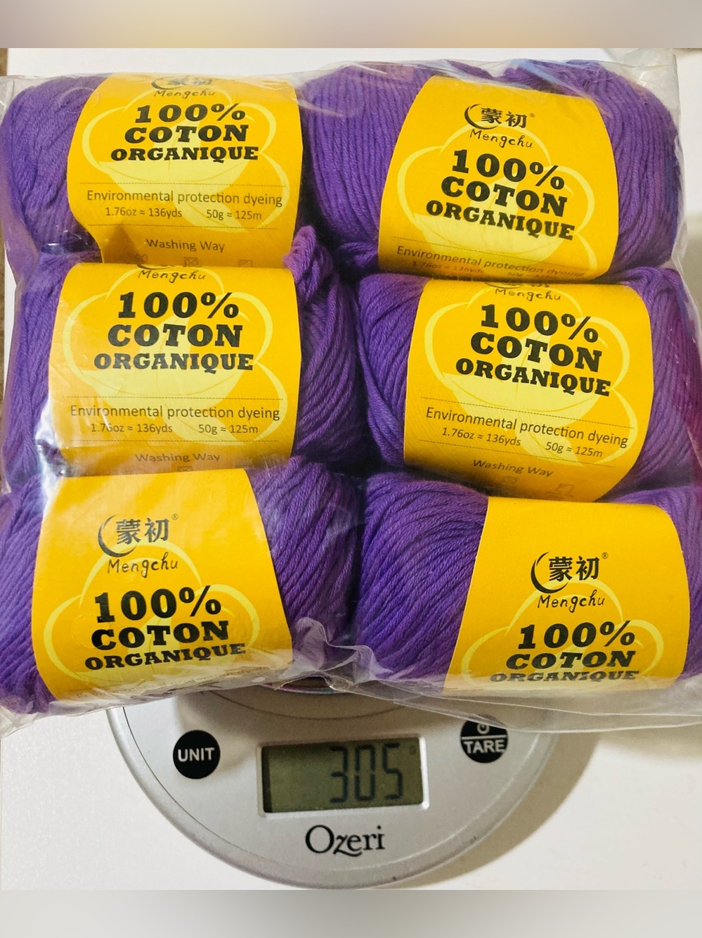 NWT 6 Mengchu 100% Organic Cotton Yarn Color: Lilac ~48g ea 10 oz total